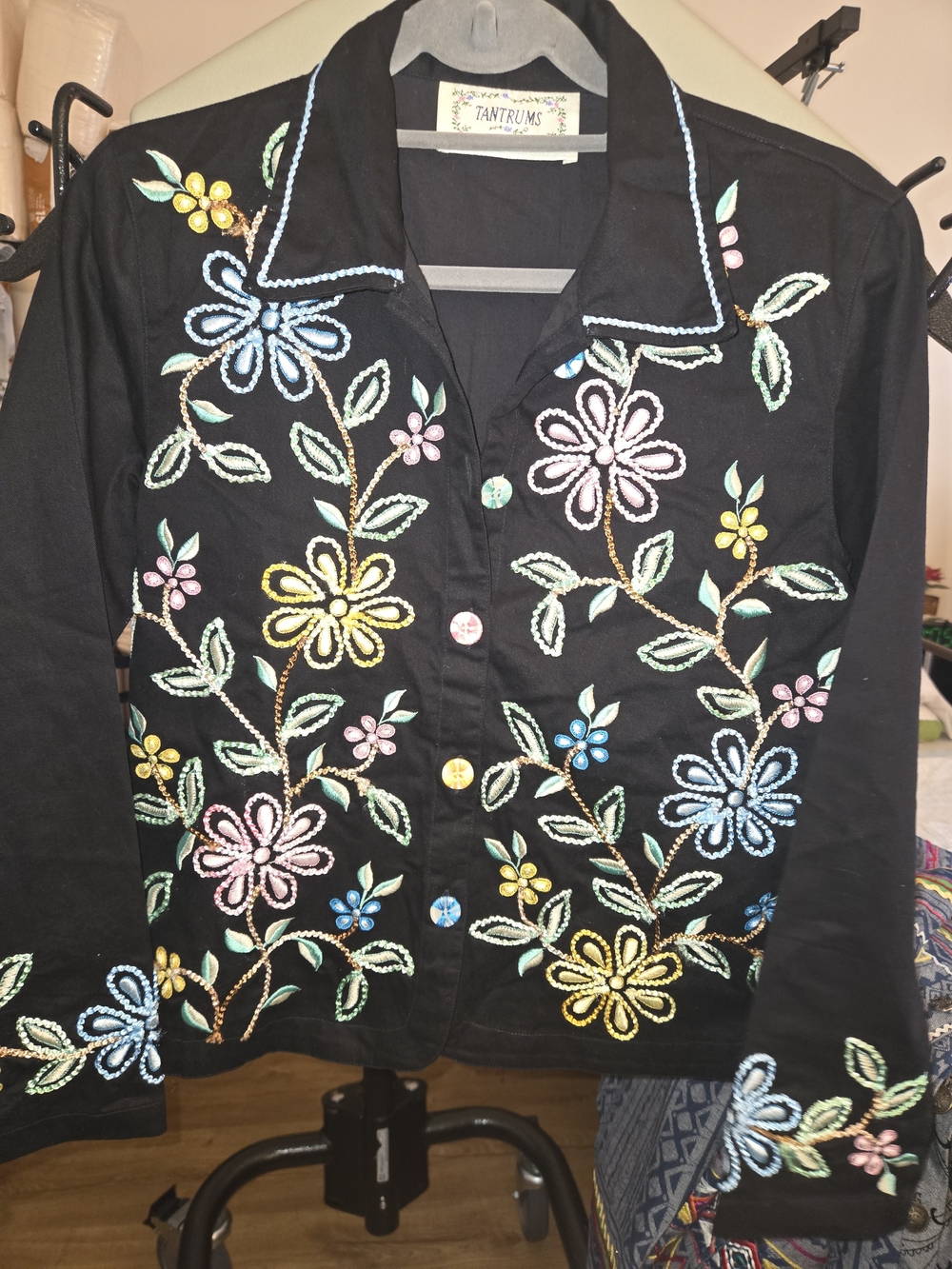 Tantrums Vintage Embroidered Floral Button-Up Cotton Twill Novelty Jacket Rare